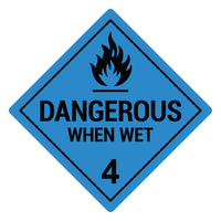Dangerous When Wet 4 Hazard Labels, Blue