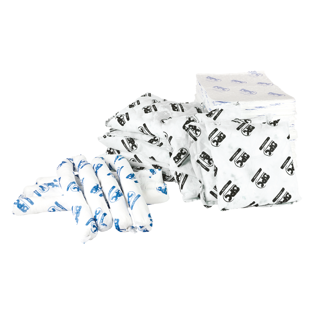 Spill Control Kit, 100 Pads, 8 Pillows, 6 Socks