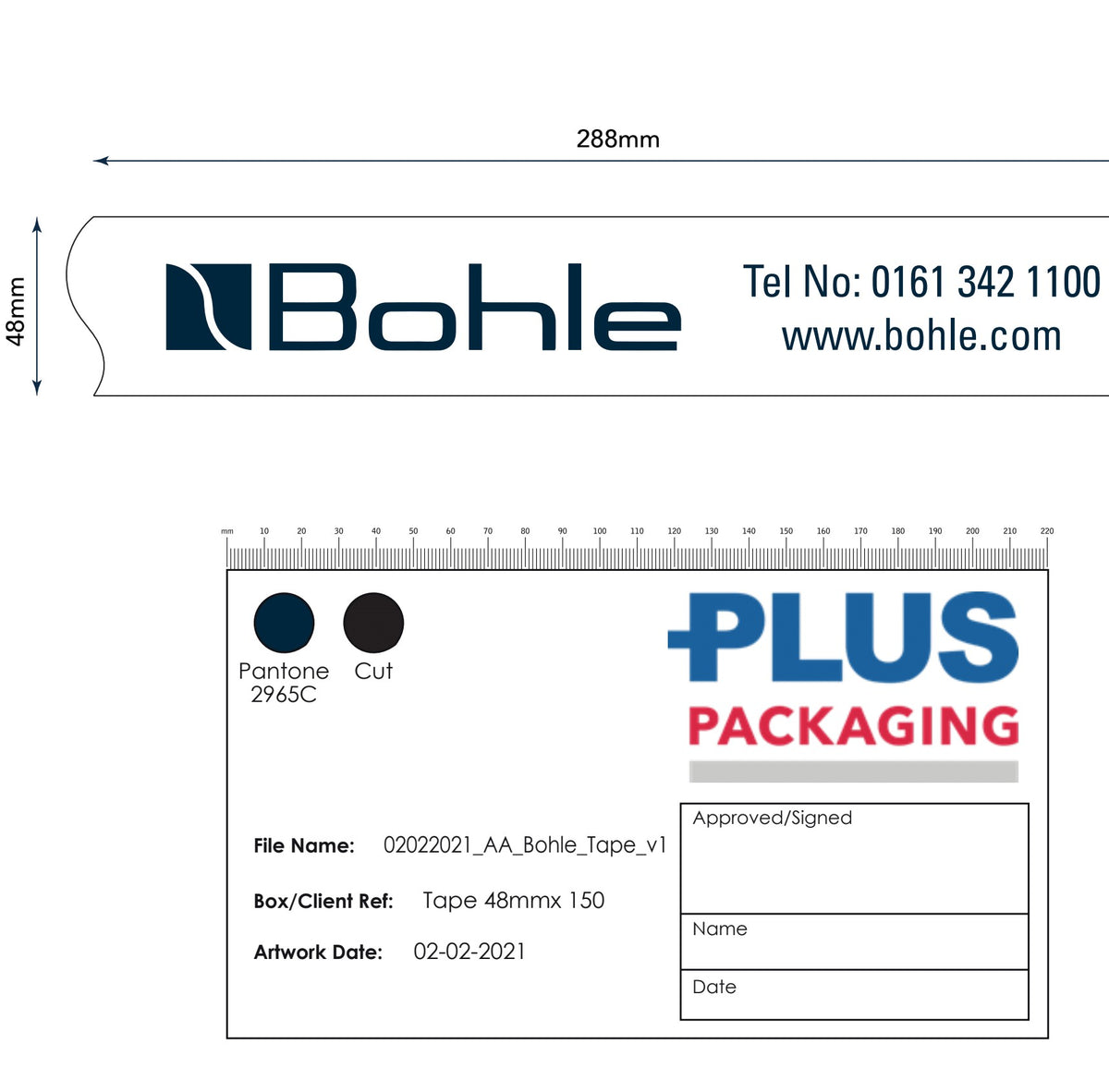 Custom printed 'Bohle' tape, 28mu acrylic, 1 col