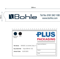 Custom printed 'Bohle' tape, 28mu acrylic, 1 col