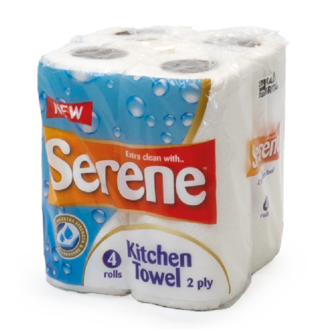 Kitchen Roll, 2ply, Embossed, White, (4 Pack)