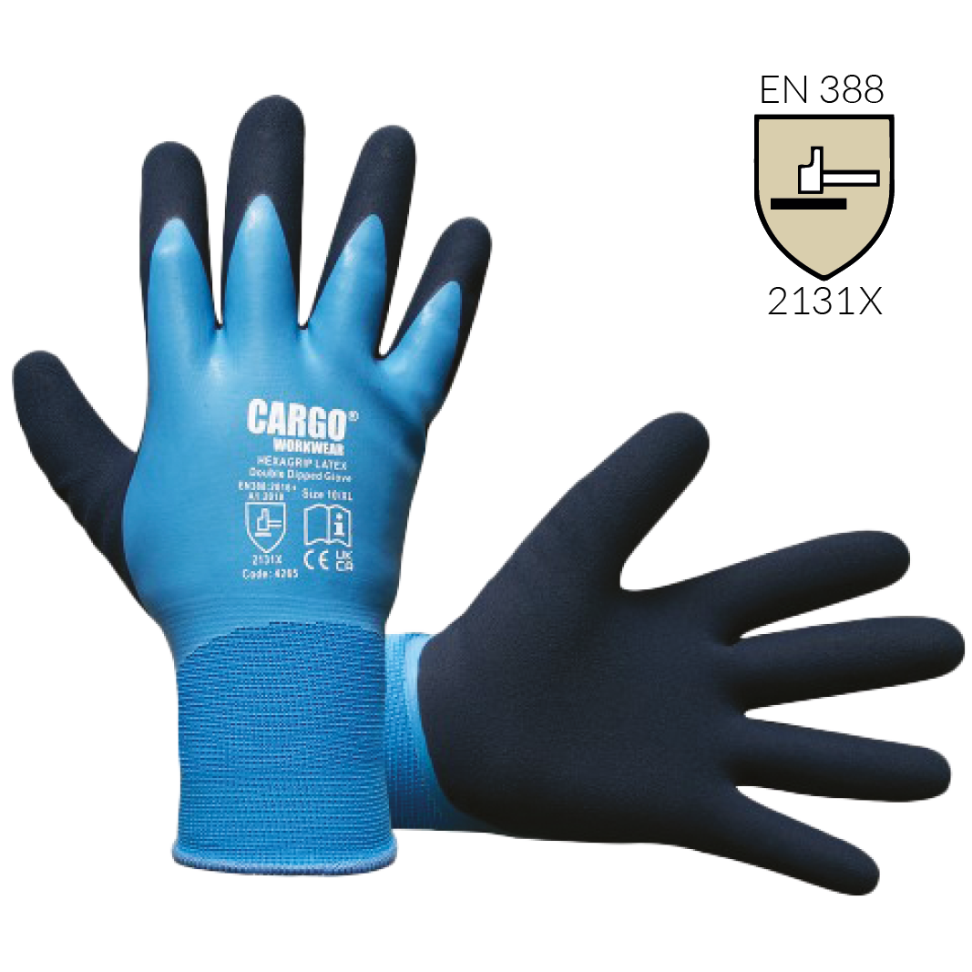 Cargo HexaGrip Latex Double Dipped Glove, Blue